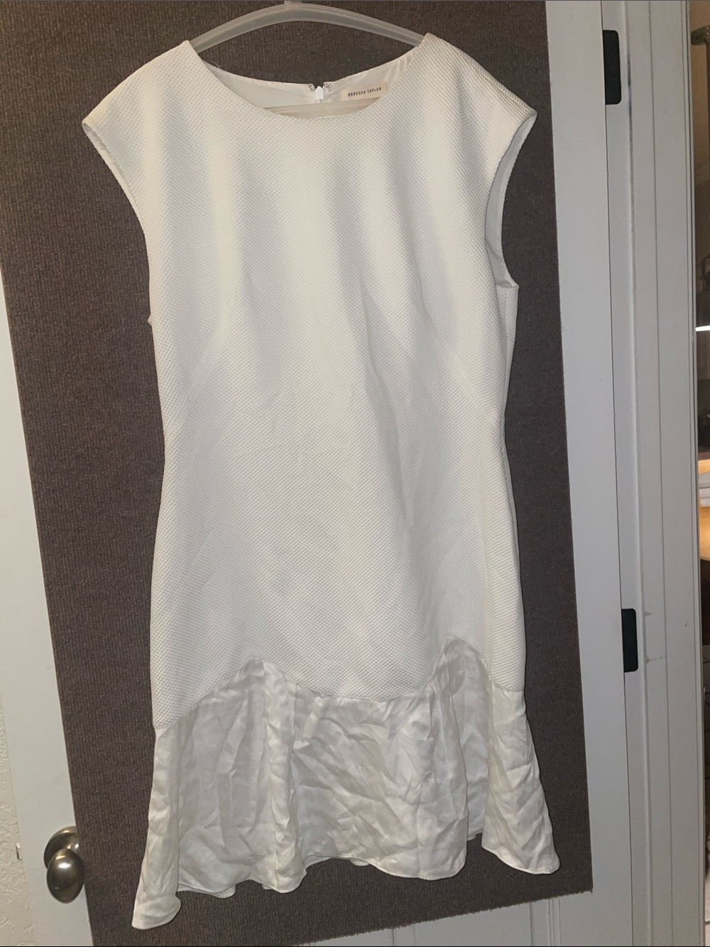 Rebecca Taylor White Textured Sleeveless Shift Dress with Ruffle Hem